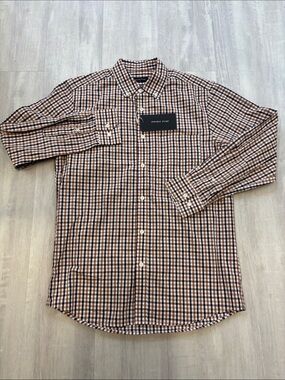 Double Pump Men's Brown & Black Checkered Button-Down Shirt size Small